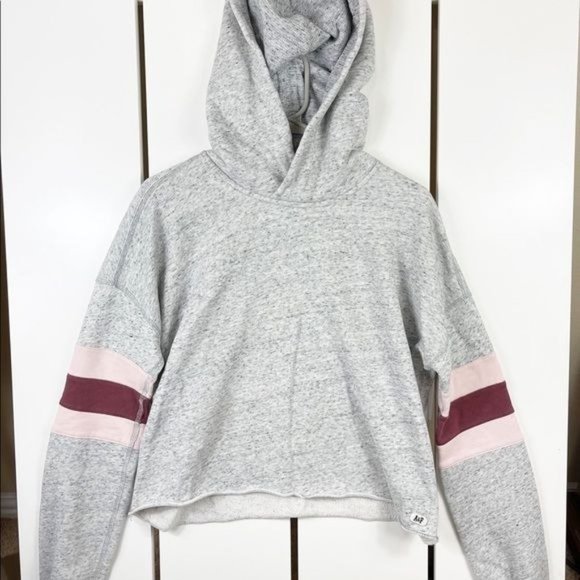 Abercrombie & Fitch Tops - Abercrombie & Fitch Varsity Sleeve Gray Cropped Hoodie Size Small